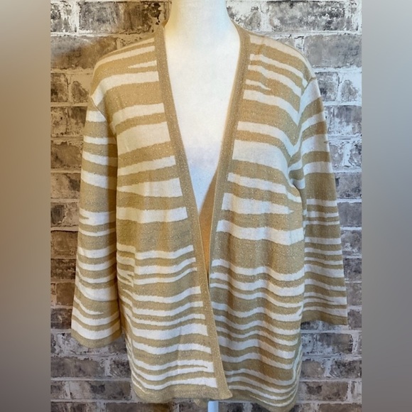 Chicos open front cardigan. Size L/12. Chicos size 2. Gold and white glittery. - Picture 1 of 15